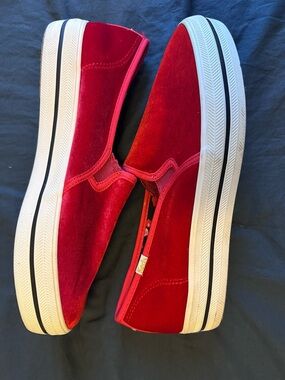 Kate Spade + Keds Red Velvet Slip-On Loafers - Classic Casual Platform Size 10